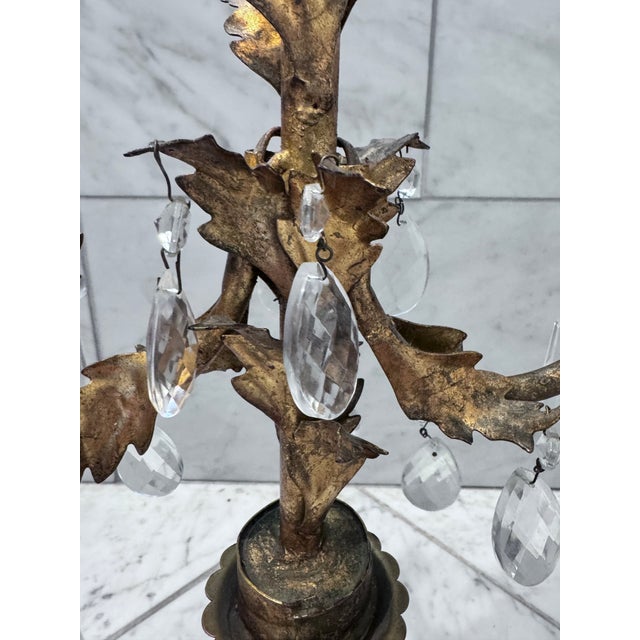 Wood Mid 20th Century Italian Style Gilt Wood and Tole Three Light Candelabra For Sale - Image 7 of 10