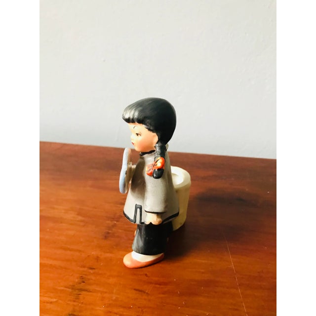 Mid-Century Modern Vintage Mid Century Modern Chalkware Japanese Girl Holding a Fan Match Holder For Sale - Image 3 of 9