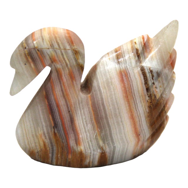 Vintage Hand Carved Onyx Marbled Swan Figurine For Sale