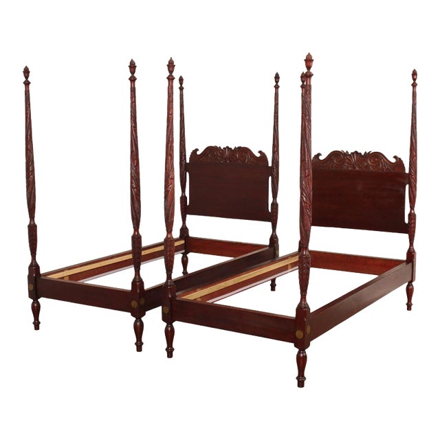 Antique American Mahogany Carved Poster Beds a Pair Chairish