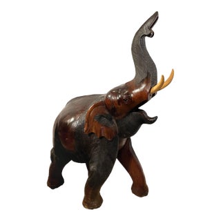 Vintage Free Standing 5-Foot Balinese Carved Wood Elephant For Sale