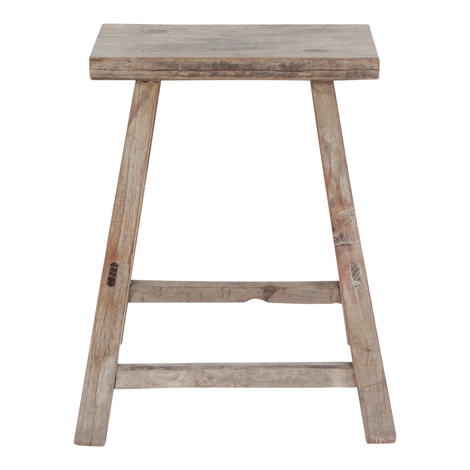 Early 20th Century Vintage Natural Wood Rectangular Low Stool | Chairish