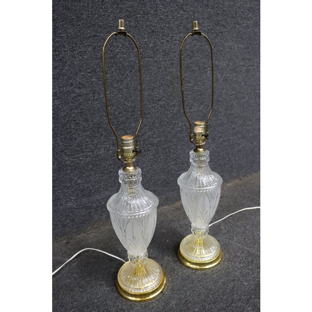 Late 20th Century Cut to Clear Crystal Table Lamps With Brass Bases - a Pair For Sale In Philadelphia - Image 6 of 11