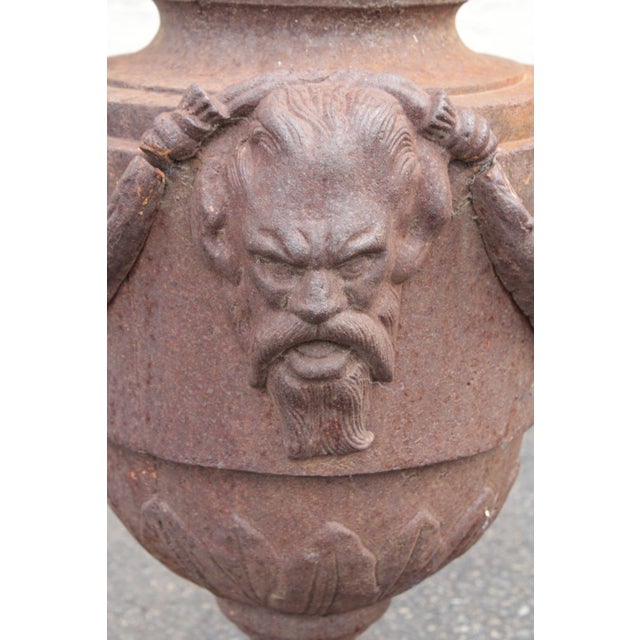 Classical Style Pair of Cast Iron Outdoor Garden Urns For Sale - Image 9 of 16