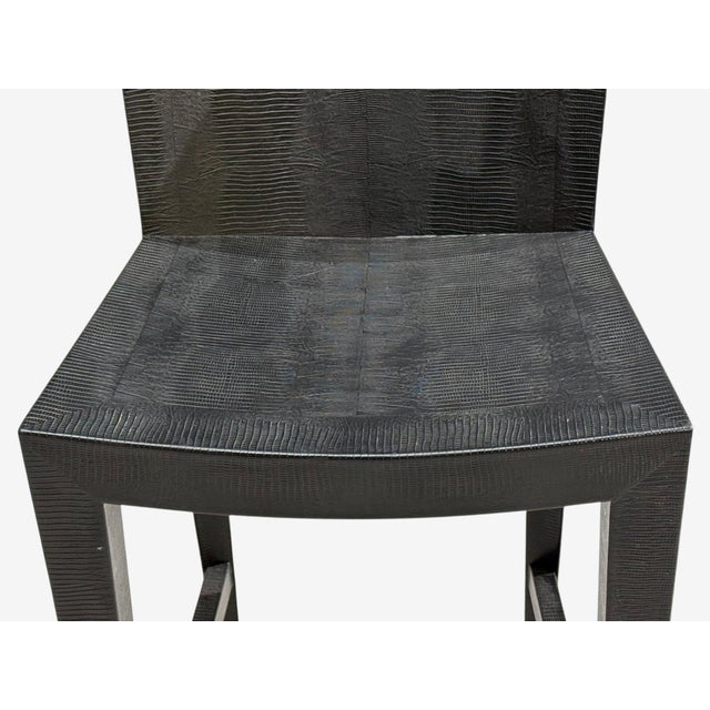 Black Karl Springer, JMF Barstools, Embossed Lizard Leather, Brass, Usa, 1986 For Sale - Image 8 of 12