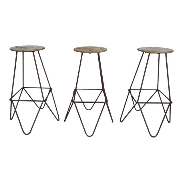 Iron Barstools Set of 3 For Sale