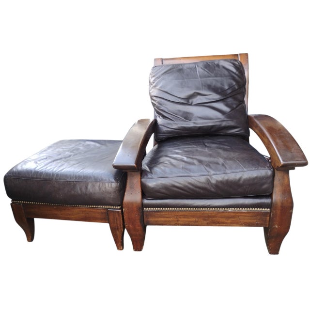 Vintage Classic Comfort & Robust, Rustic Design of Vintage Cibola Full Grain Italian Leather Armchair & Ottoman For Sale In Raleigh - Image 6 of 12
