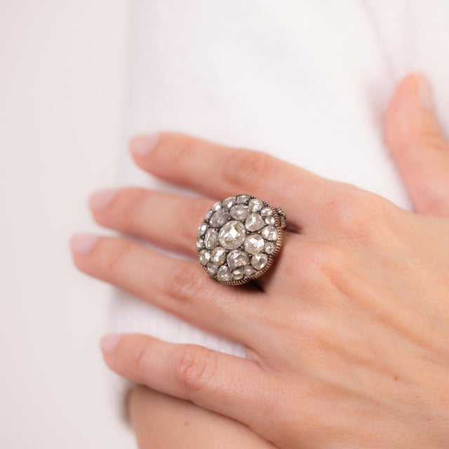 1950s French Georgian Revival 6 Carat Rose Cut Diamond Cocktail Ring, Size 4 For Sale - Image 4 of 5