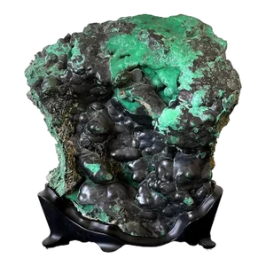 Early 20th Century Natural Malachite Rock on Display Stand as Chinese Scholar Stone