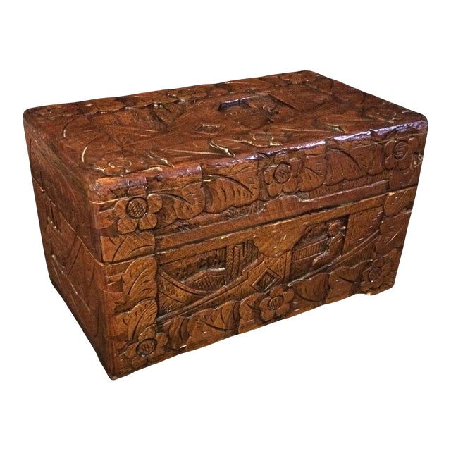 Mid 20th Century Hand-Carved Bas-Relief Storage or Jewelry Box For Sale