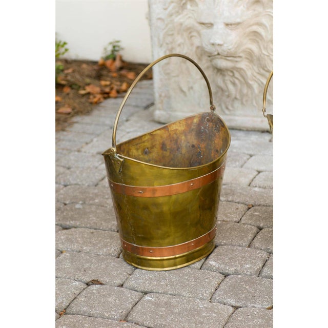 Early 20th Century English Wide Mouth Brass Bucket with Copper Straps For Sale - Image 10 of 10