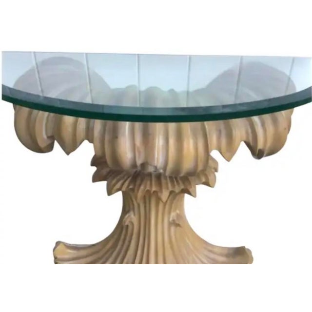Mid 20th Century Mid-Century Glass Top Carved Wood Console Table For Sale - Image 5 of 10