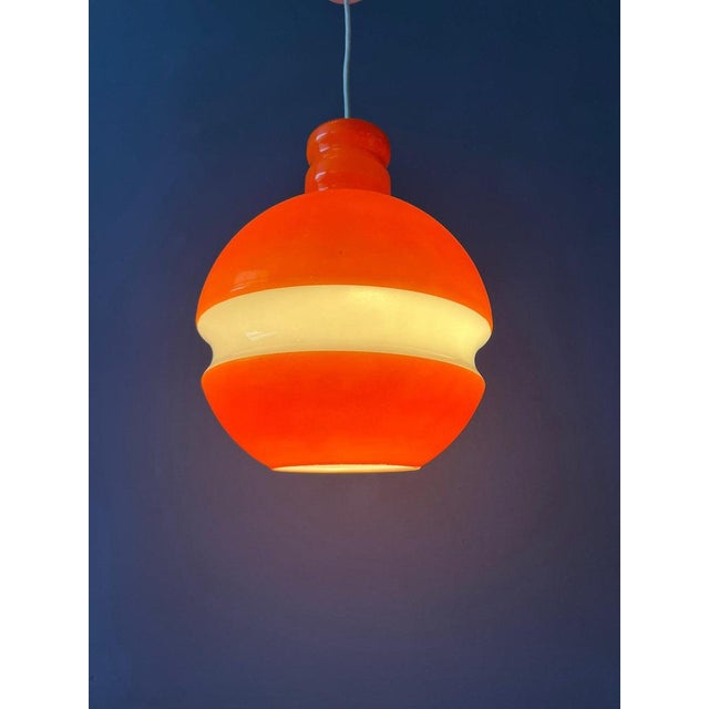 Mid-Century Modern Orange and White Glass Pendant Lamp from Peill & Putzler For Sale - Image 3 of 11