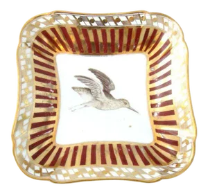Early 19th Century Worcester Porcelain Ornithological Square Dish London Decorated by Thomas Baxter 1805