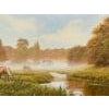 River Landscape Scene with Horses in the English Countryside by British Contemporary Artist, David Morgan (Born 1964). Art...