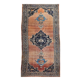 19th Century Bidjar Gallery Rug, Hand-Knotted Wool, Geometric Pattern, Brick-Red & Navy, 7’ X 15’ For Sale