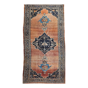 19th Century Persian Bidjar Gallery Rug in Brick-Red, Navy, Turquoise, Yellow, Green