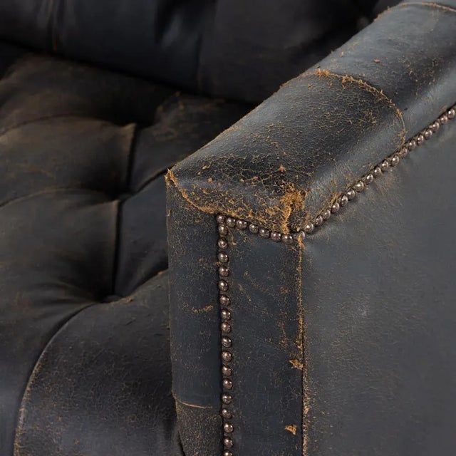 Contemporary Four Hands Maxx 95" Sofa, Destroyed Black Leather For Sale - Image 3 of 13