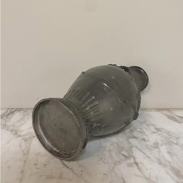 Greige French Belle Époque Pewter Vase With Laurel Garland For Sale - Image 8 of 12