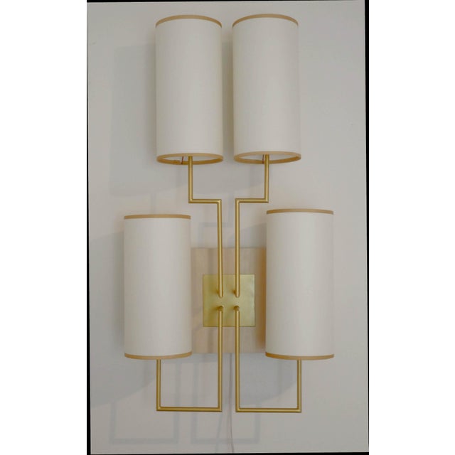 Tiges4 Wall Sconces in Patinated Gold Metal and Fabric by Aymeric Lefort, Set of 2 For Sale - Image 11 of 16