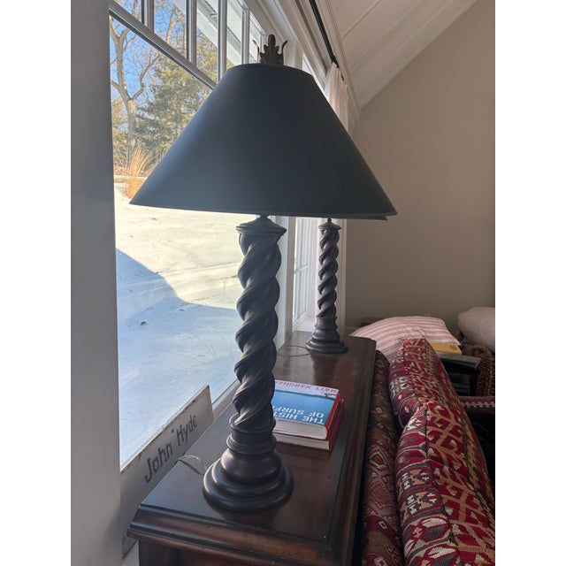 Pair of Wooden Twist Lamps For Sale - Image 4 of 6