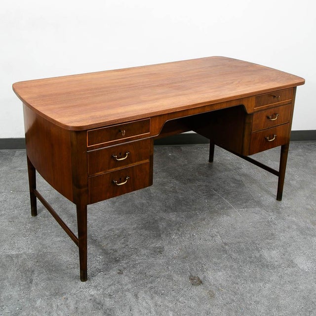 Mid Century Danish Modern Desk Executive Walnut 6 Drawer Locking Cabinet Wood For Sale In Sacramento - Image 6 of 10