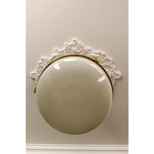 Metal French White Glass, Brass and Bronze Pendant Chandelier, 1920s For Sale - Image 7 of 18