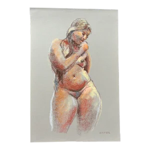 Impressionist Pastel Drawing of Standing Nude Woman