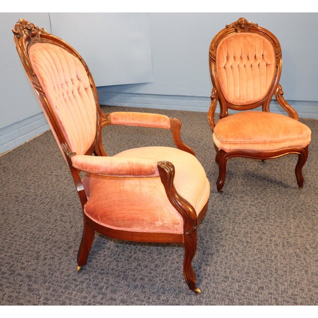 Early 20th Century French Rococo Revival "Gentleman and Lady's" Chairs For Sale - Image 6 of 15