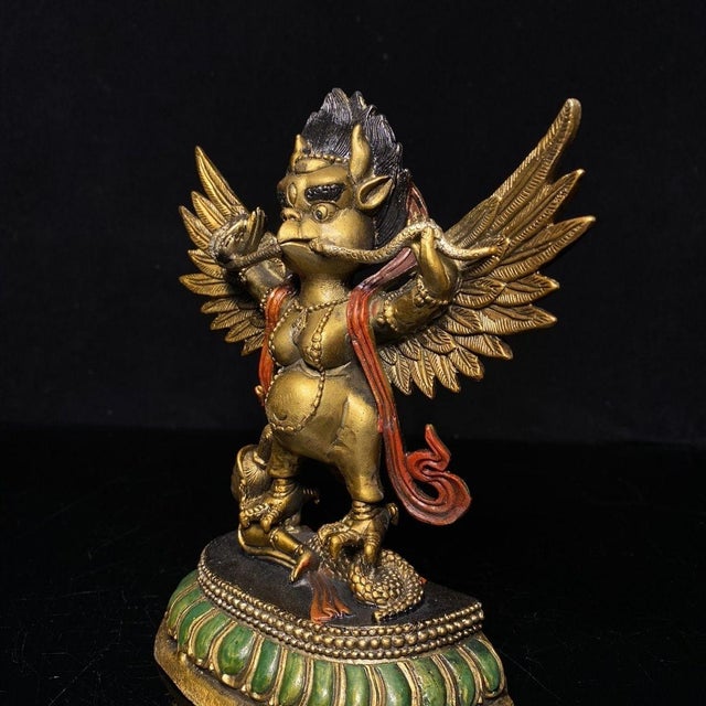 Traditional Late 19th Century Gilt Bronze Garuda Statue, Mythical Bird Figure, 700g For Sale - Image 3 of 9
