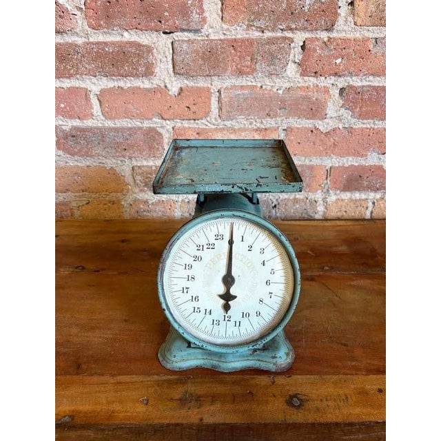 1910s Slanting Dial Kitchen Scale Seafoam Green - American Cutlery Co For Sale - Image 4 of 15