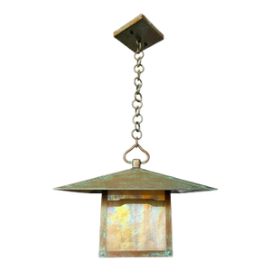 Mid Century Copper Lantern With Aged Verdigris Patina