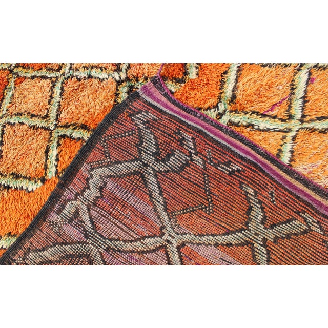 Wide Runner, Vintage Moroccan Gallery Rug With Diamond Design in Orange & Green 4'10'' X 11'4'' For Sale In Atlanta - Image 6 of 6