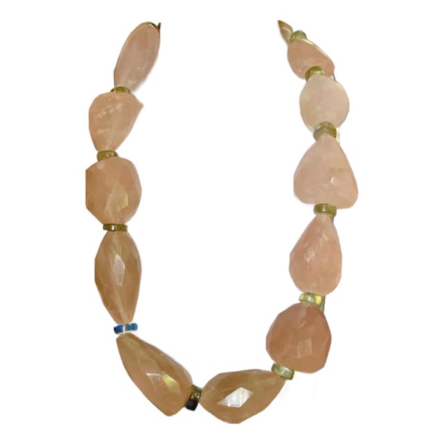 Gemstone Necklace Rose Quarts & Labradorite Substantial 45mm. Chunks With Sterling Silver Clasp For Sale