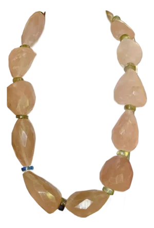 Gemstone Necklace Rose Quarts & Labradorite Substantial 45mm. Chunks With Sterling Silver Clasp