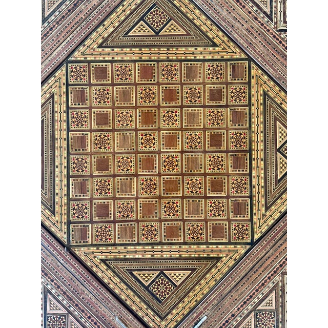 Vintage Marquetry Wood Inlay With Mother of Pearl Folding Game Table For Sale - Image 12 of 18