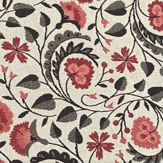 Bddw Woven Floral Fabric - Tan Brown- Red - Upholstery - 1 1/4 Yard For Sale