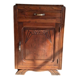 Art Deco Cabinet in Carved Wood and Metal, 1930s For Sale