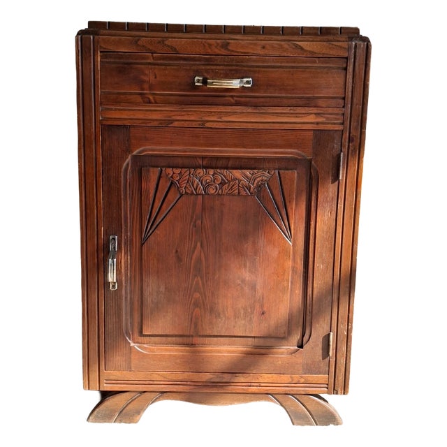 Art Deco Cabinet in Carved Wood and Metal, 1930s For Sale