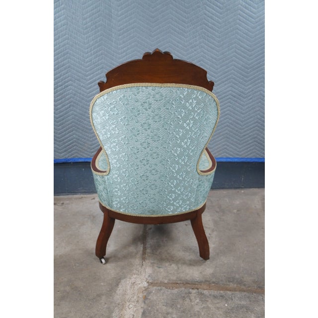 Late 19th Century Antique Victorian Walnut Balloon Back Library Parlor Armchair For Sale - Image 5 of 15