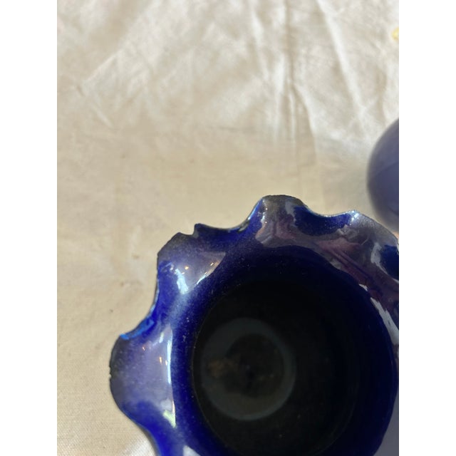 Blue Pair, Antique French Barbotine Majolica Vase Applied Rose Vases For Sale - Image 8 of 8
