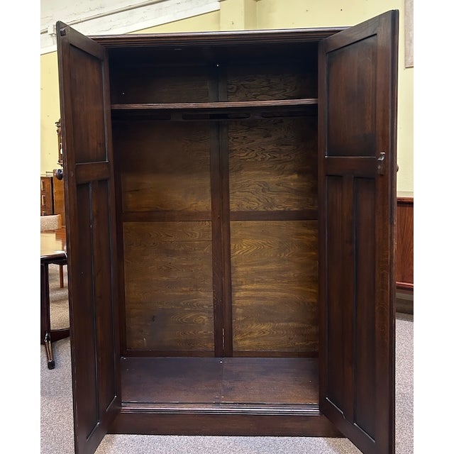 Quality Custom Solid Dark Oak Armoire Double Door c.1940's For Sale - Image 9 of 10