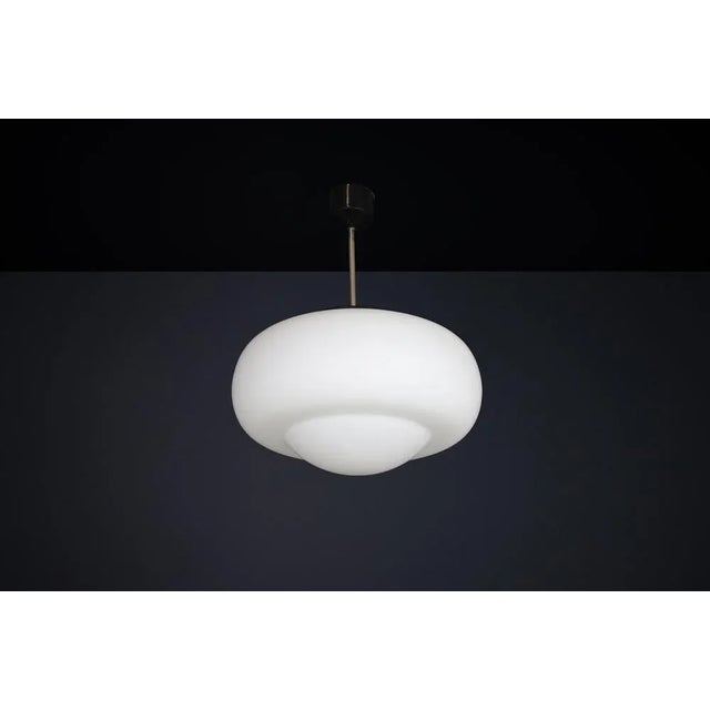 1960s Mid-Century Modern Opaline Glass Pendant Lamp, Czechoslovakia, 1960s For Sale - Image 5 of 13