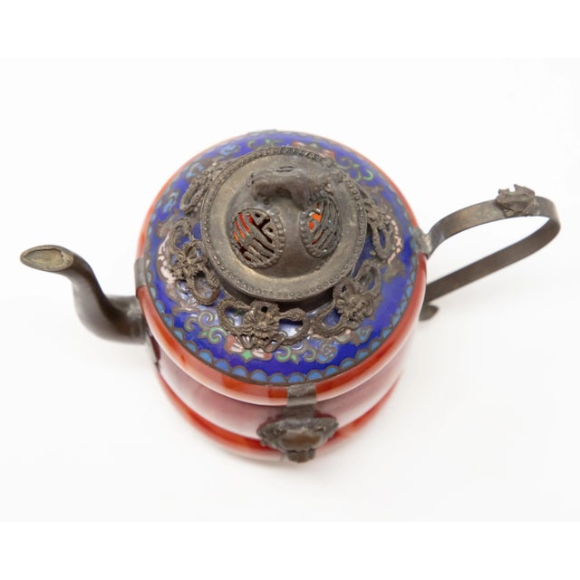 Vintage Chinese Carnelian and Enamel With Bronze Filigree Teapot For Sale In Nashville - Image 6 of 13
