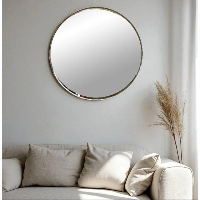 Italian Round Brass Wall Mirror, 1960s For Sale - Image 4 of 7