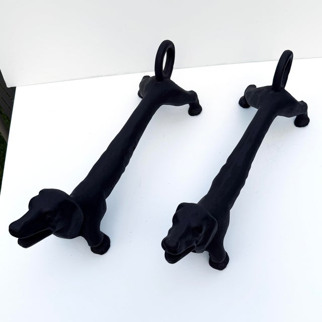 Vintage Cast Iron Dachshund Andirons For Sale - Image 4 of 12