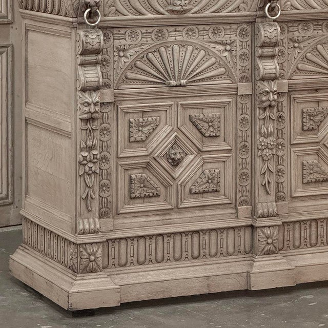 Ecru 19th Century Belgian Hand-Carved Stripped Oak Bookcase For Sale - Image 8 of 18