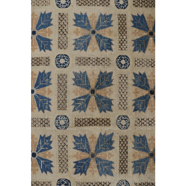 Contemporary Antique Ningxia Rug in Beige-Brown and Blue Floral Patterns, From Rug & Kilim For Sale - Image 3 of 8