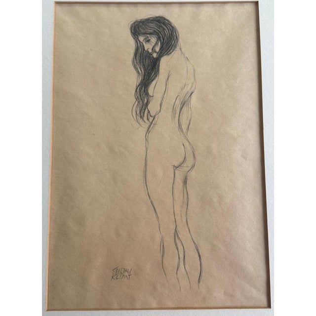 Gustav Klimt, Standing Female Nude, 1910s, Pencil Drawing, Framed For Sale - Image 3 of 15