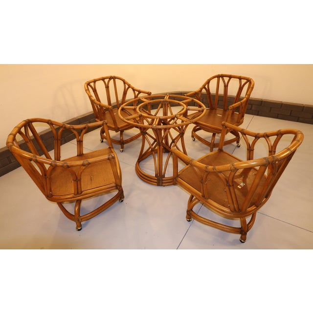 Wood Mid 20th Century Ficks Reed Mid Century Rattan Dining Set With Table, 5 Pieces For Sale - Image 7 of 17